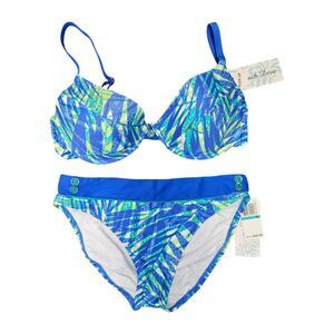 Beach Diva Blue 2 Piece Bikini Set Size 16 NEW TAGS
